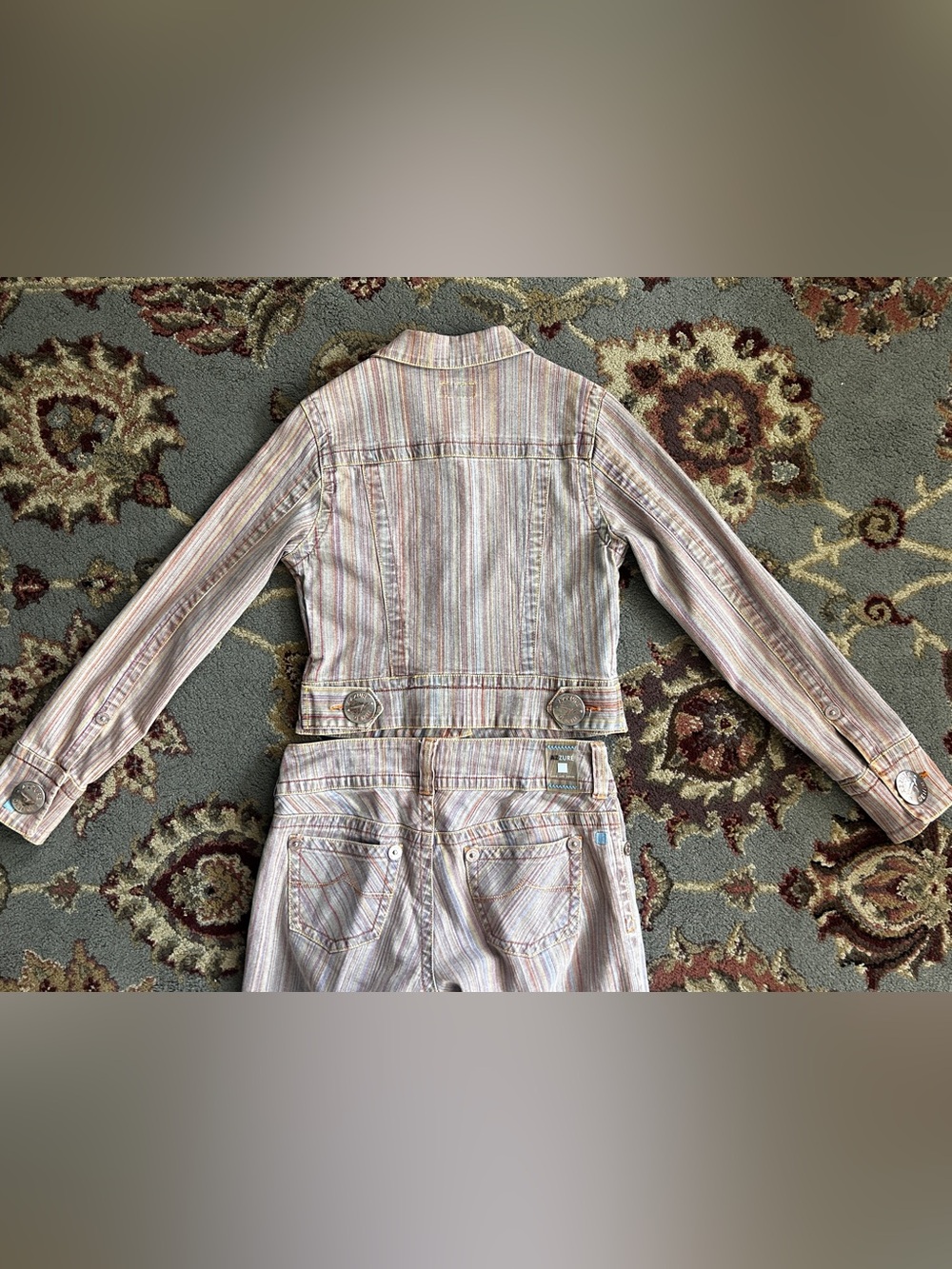 Vintage Y2K Azzure Love Life Denim Set Low Rise Jeans Fitted Crop Jacket M 30x36 - Picture 11 of 16